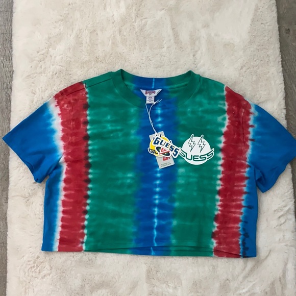 GUESS x J Balvin Tie-Dye Smile Crop Tee - Picture 1 of 3
